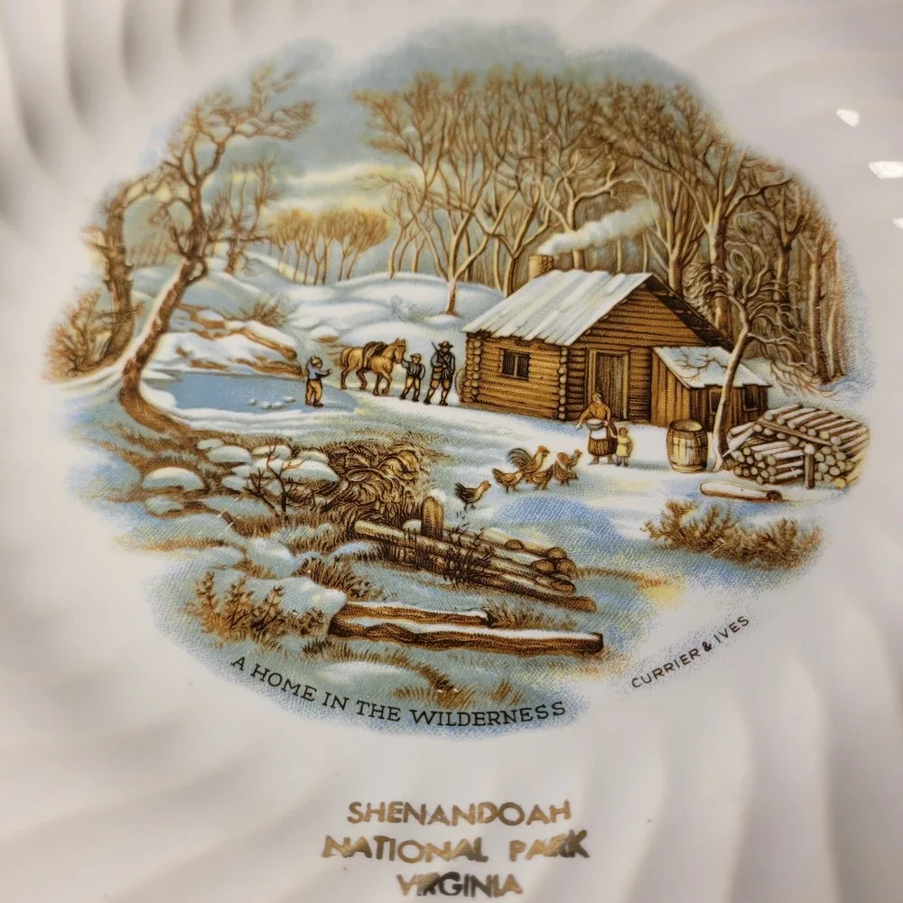 Northshore Wood‎ Products Plate Holder Wall Shelf Oak with Currier & Ives Plate